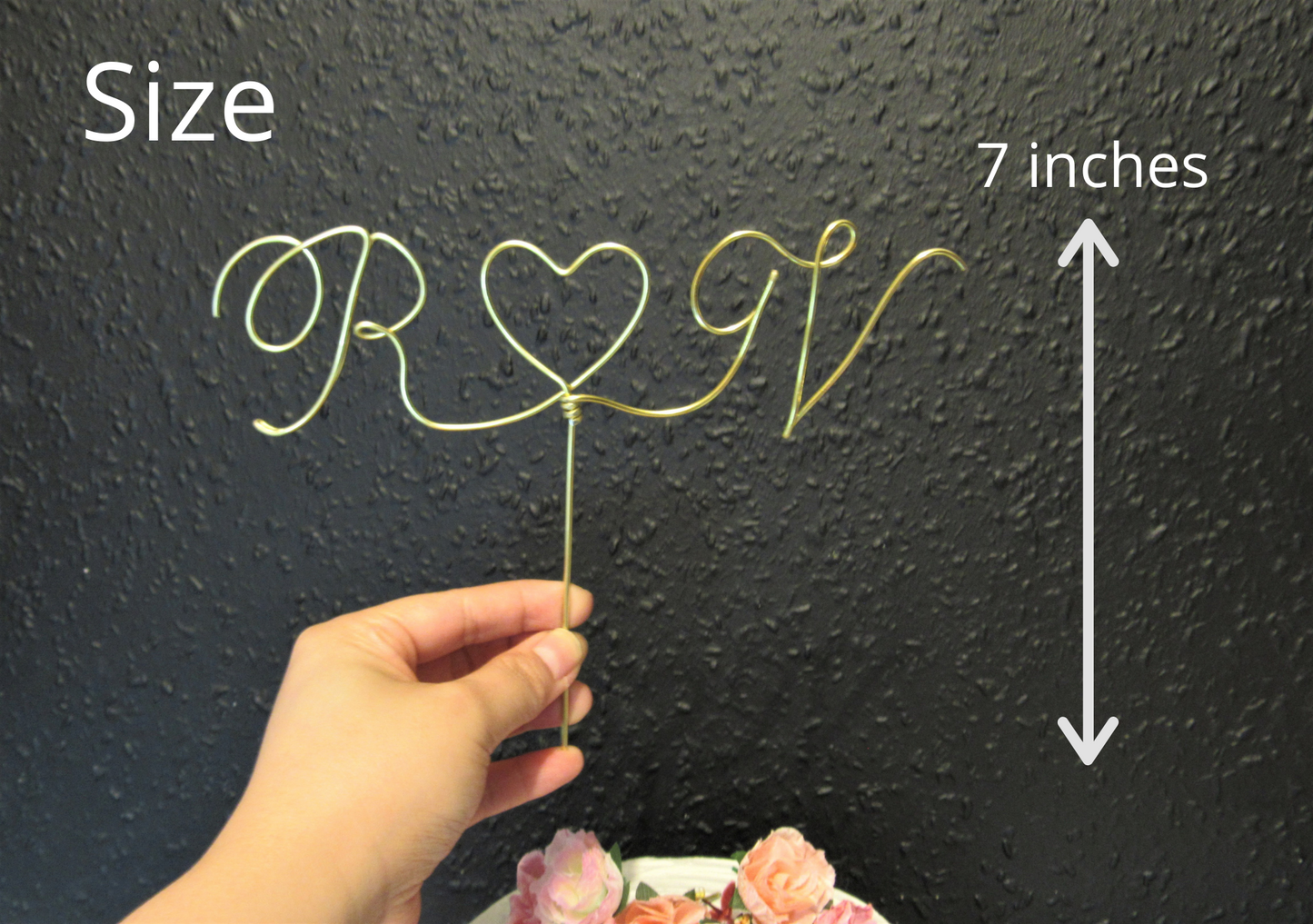 Custom Initials Wedding Cake Topper with a heart calligraphy font