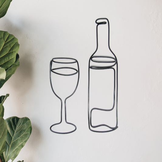Wire Wine bottle and wine glass wall art sign for home bar