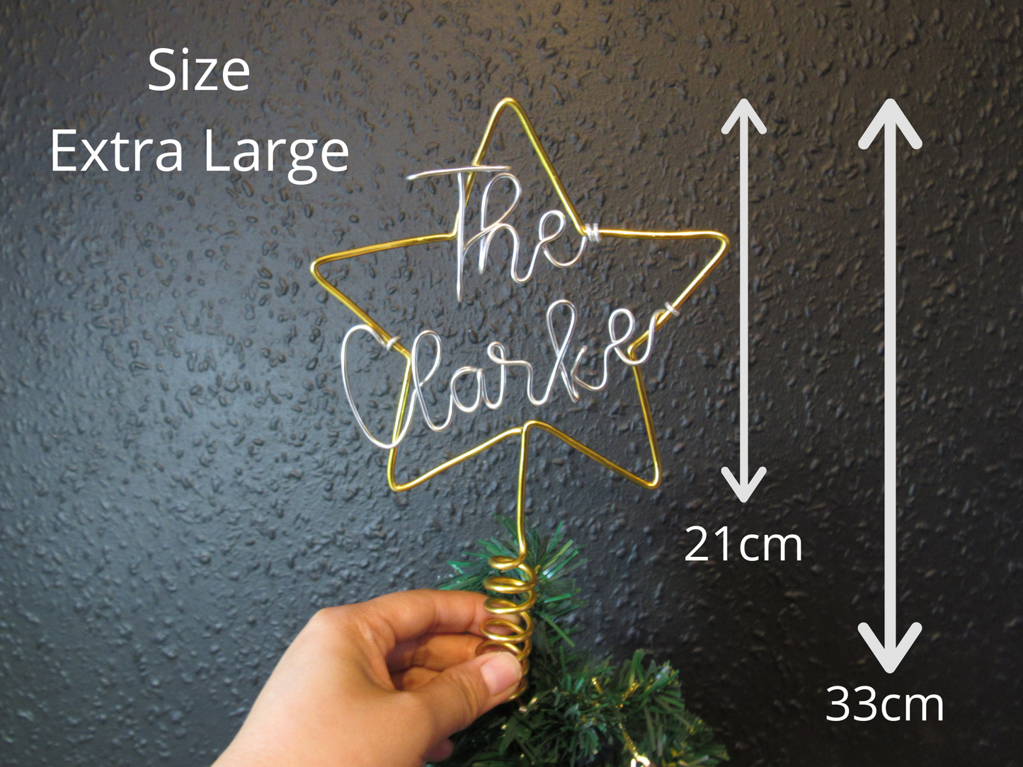 Wire Star tree topper for Christmas personalised Family name