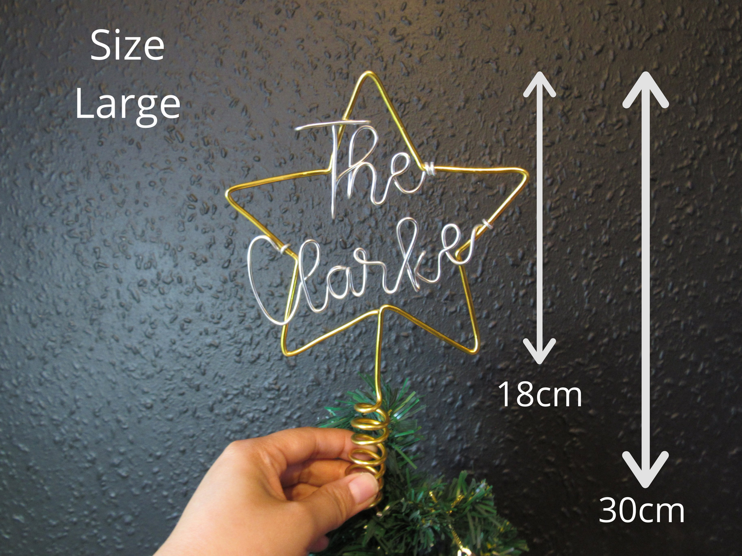 Wire Star tree topper for Christmas personalised Family name