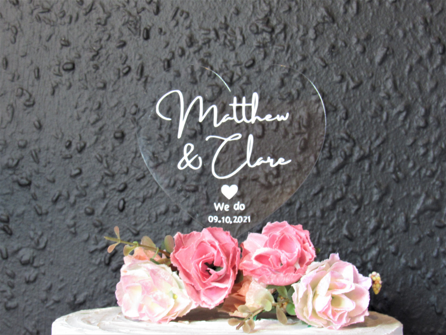 Acrylic heart cake topper for wedding custom name couple