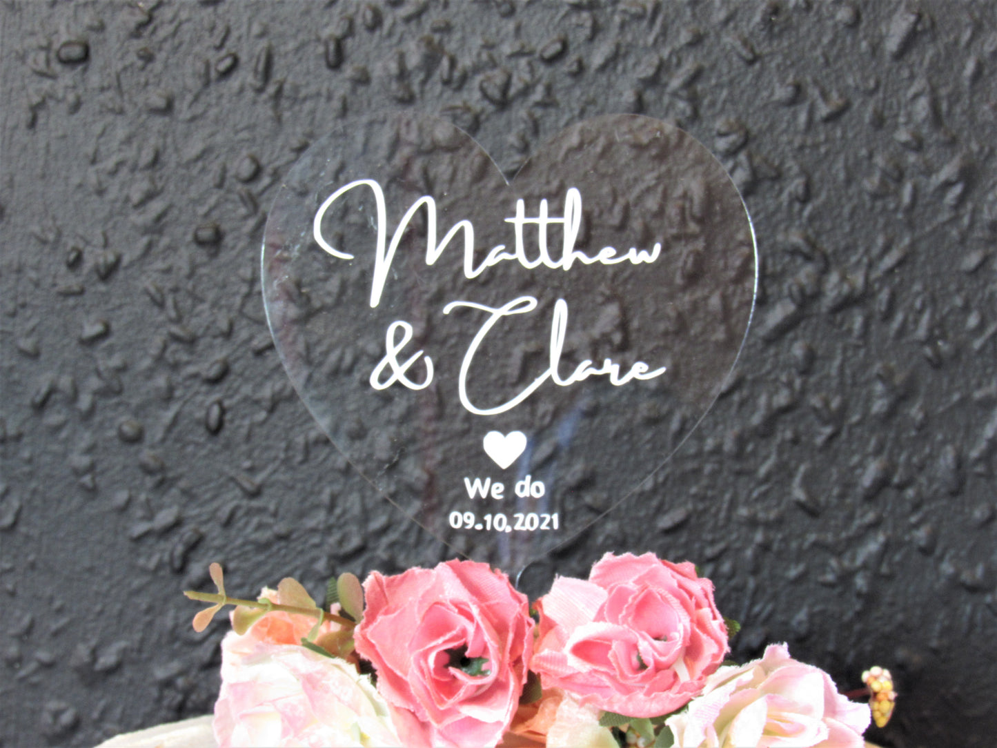 Acrylic heart cake topper for wedding custom name couple