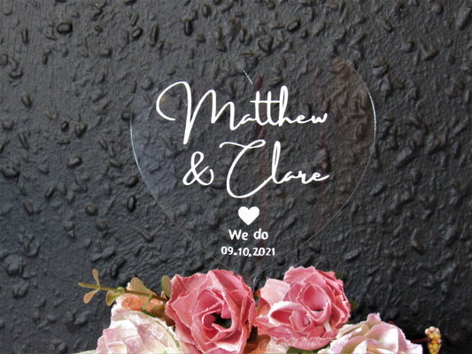 Acrylic heart cake topper for wedding custom name couple