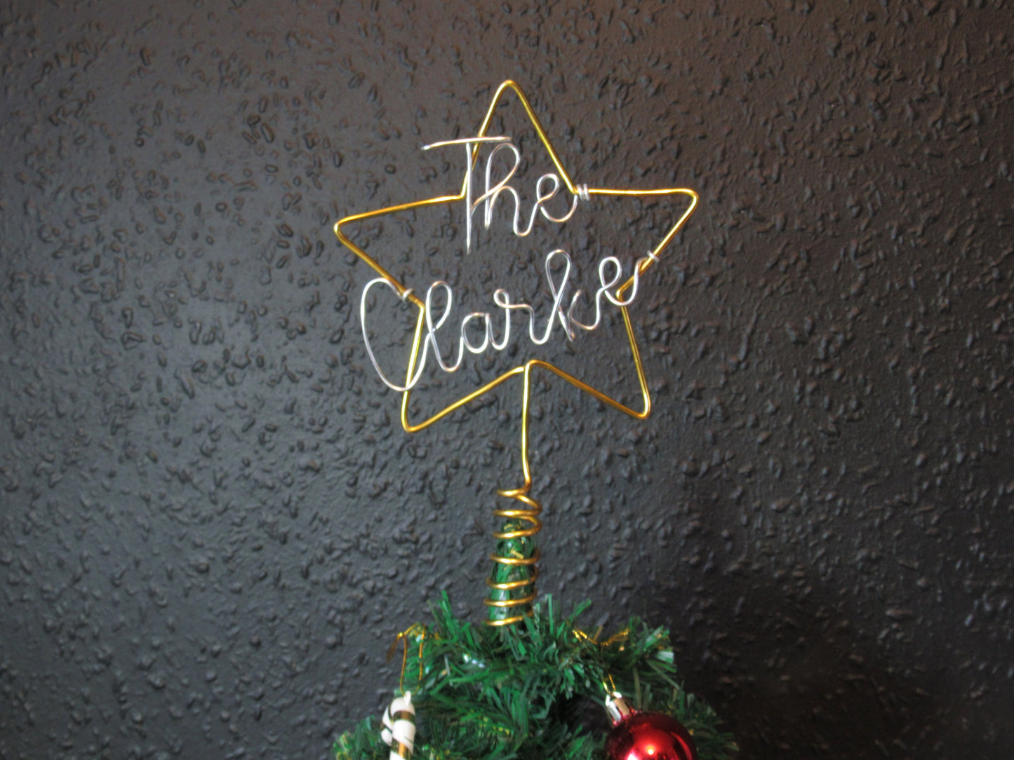 Wire Star tree topper for Christmas personalised Family name