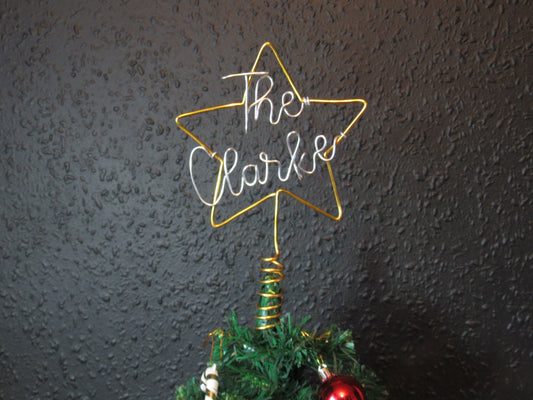 Wire Star tree topper for Christmas personalised Family name