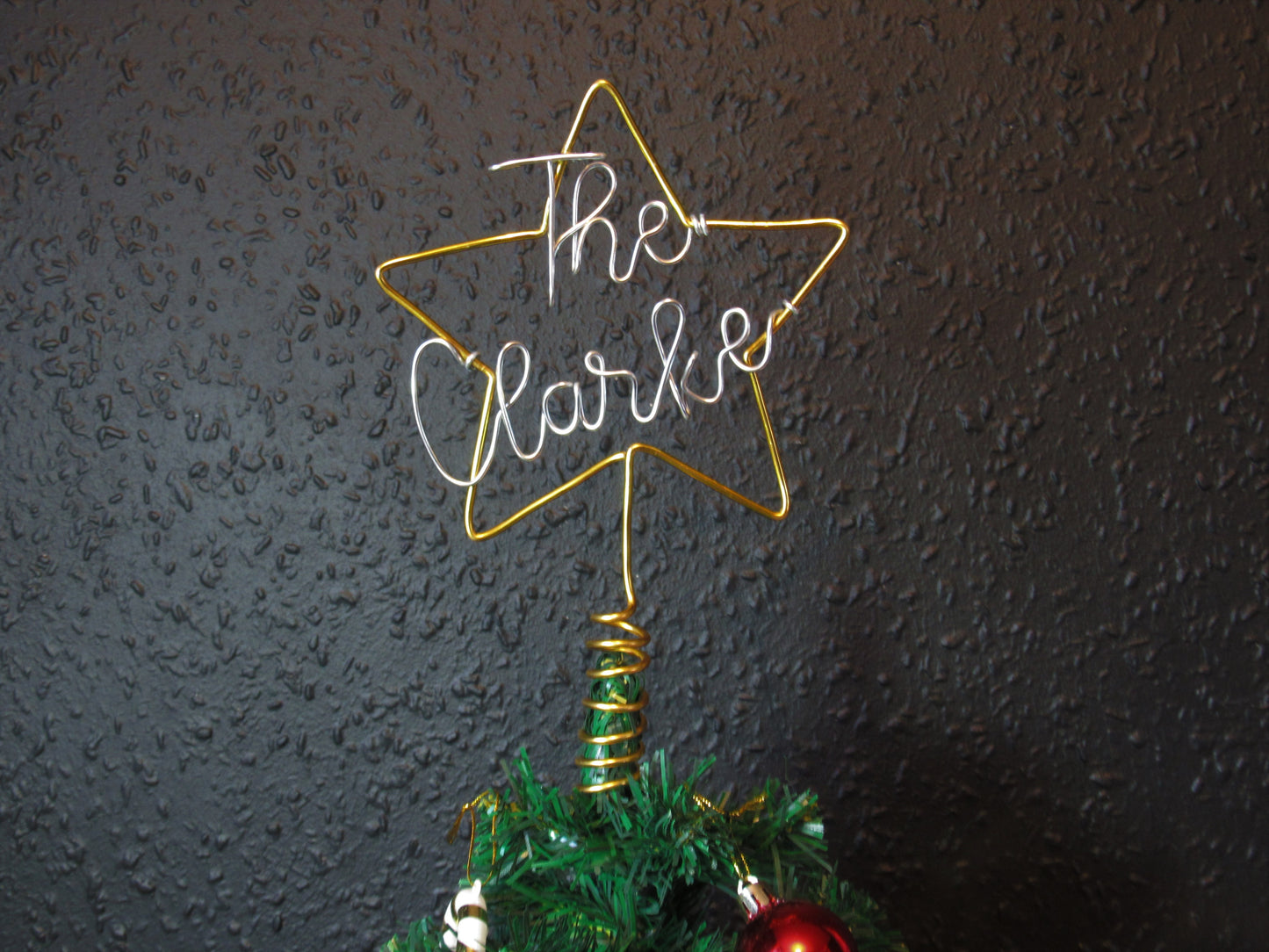 Wire Star tree topper for Christmas personalised Family name