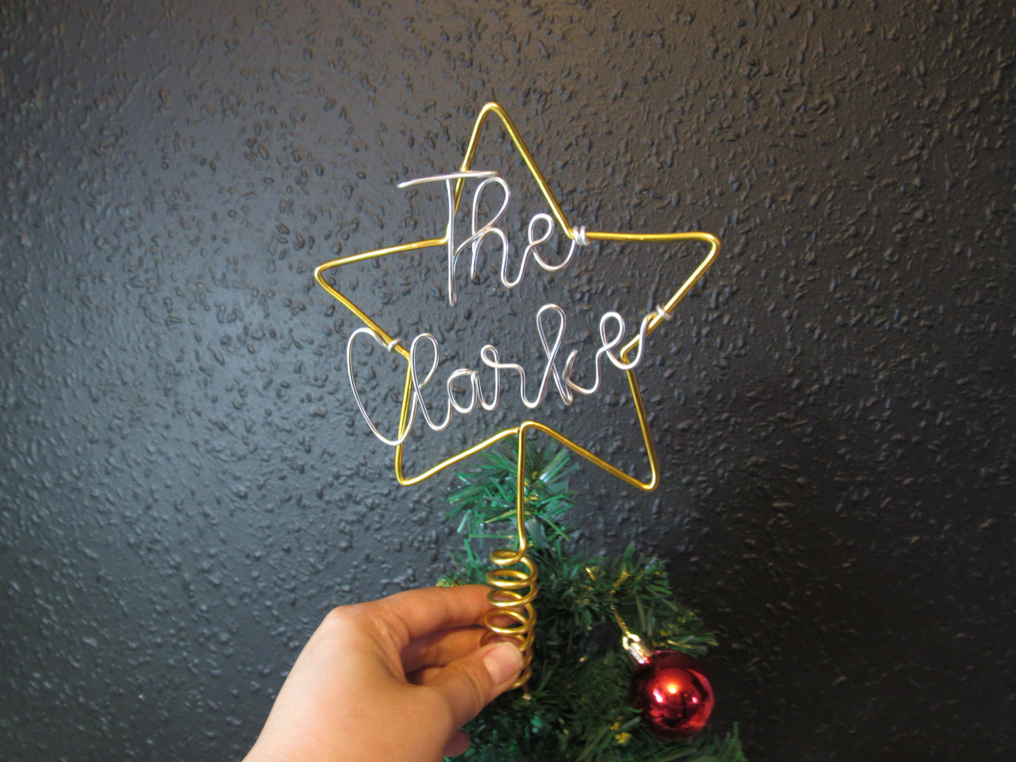 Wire Star tree topper for Christmas personalised Family name