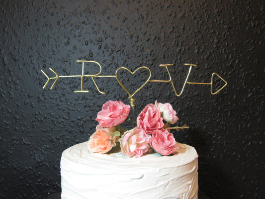 Custom Initials Wedding Cake Topper with arrow and a heart
