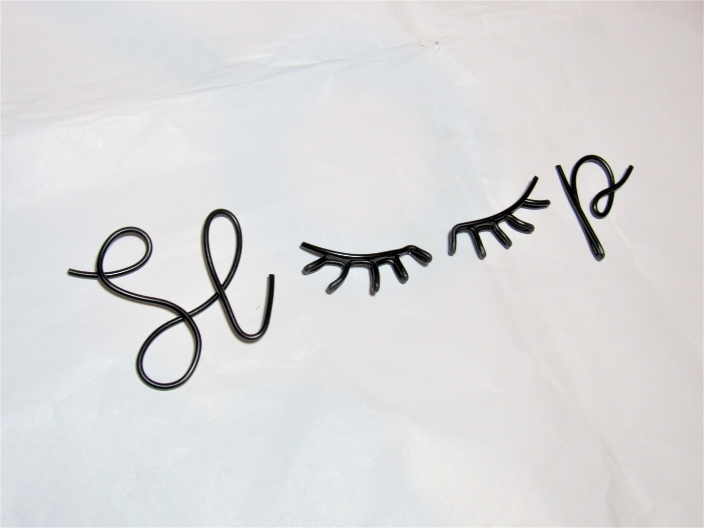 Sleep wire art sign above bed decor with eyelashes
