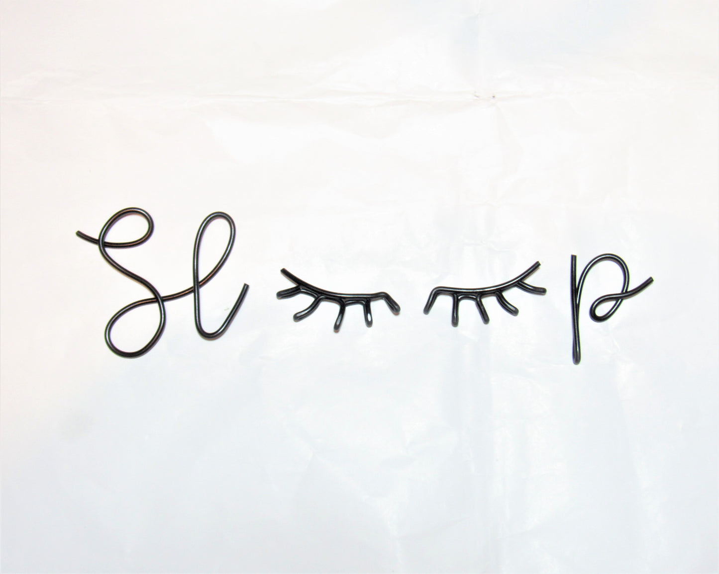 Sleep wire art sign above bed decor with eyelashes