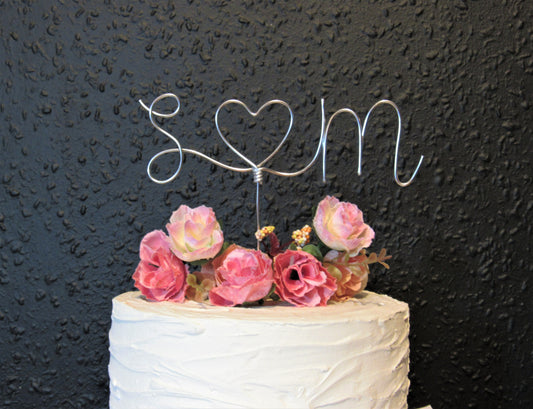 Custom Initials Wedding Cake Topper with a heart
