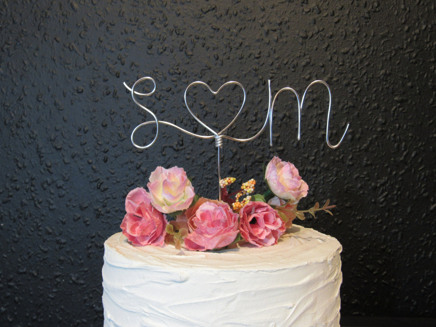 Custom Initials Wedding Cake Topper with a heart calligraphy font
