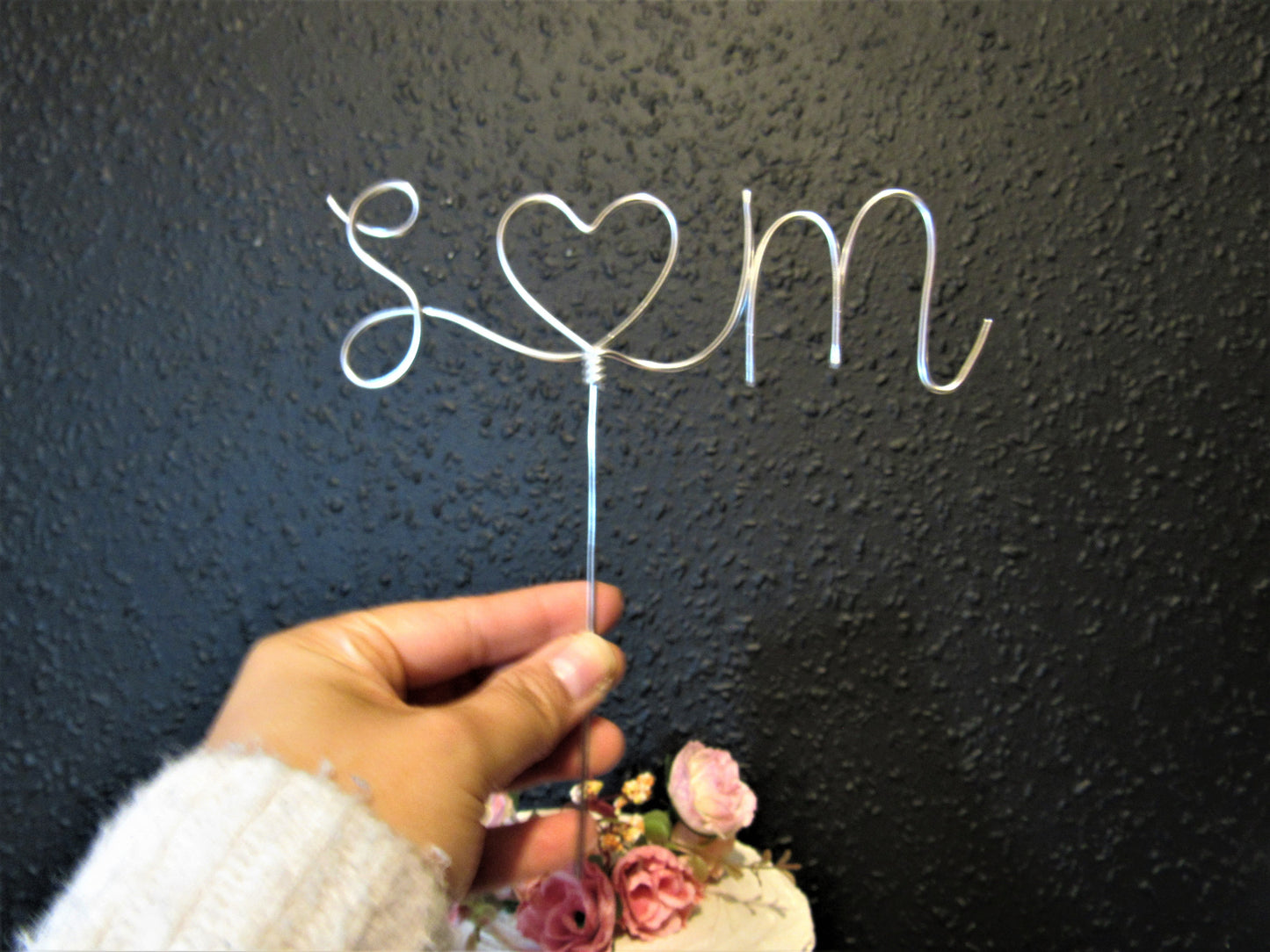 Custom Initials Wedding Cake Topper with a heart calligraphy font