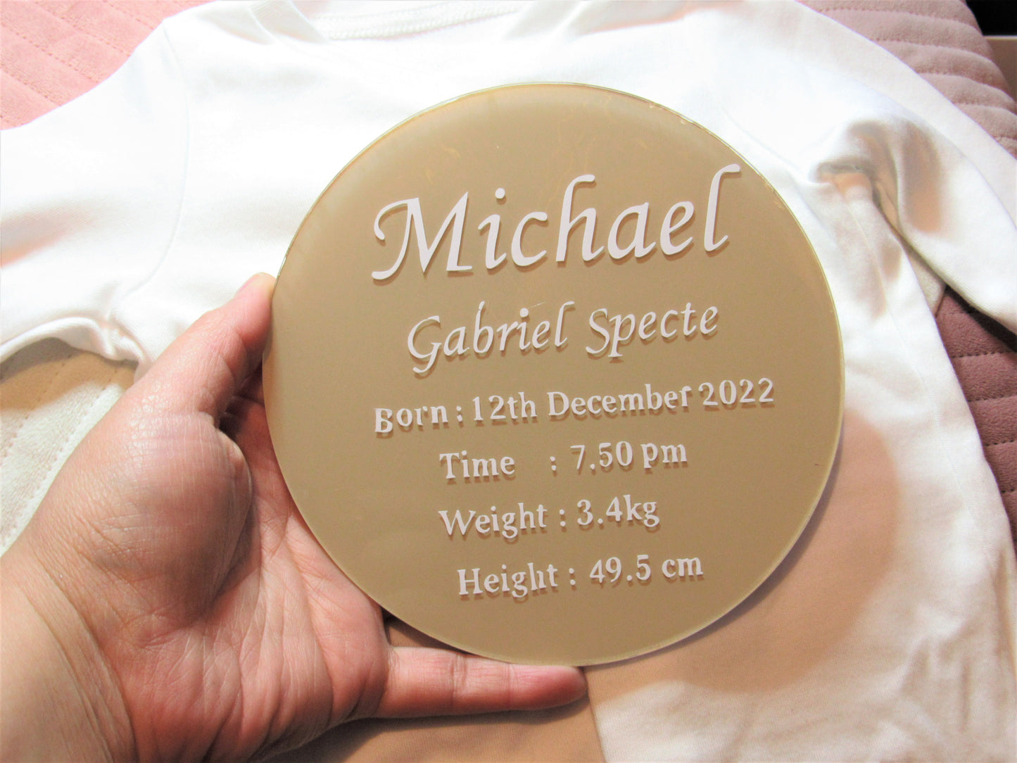 Personalised baby name birth announcement acrylic sign