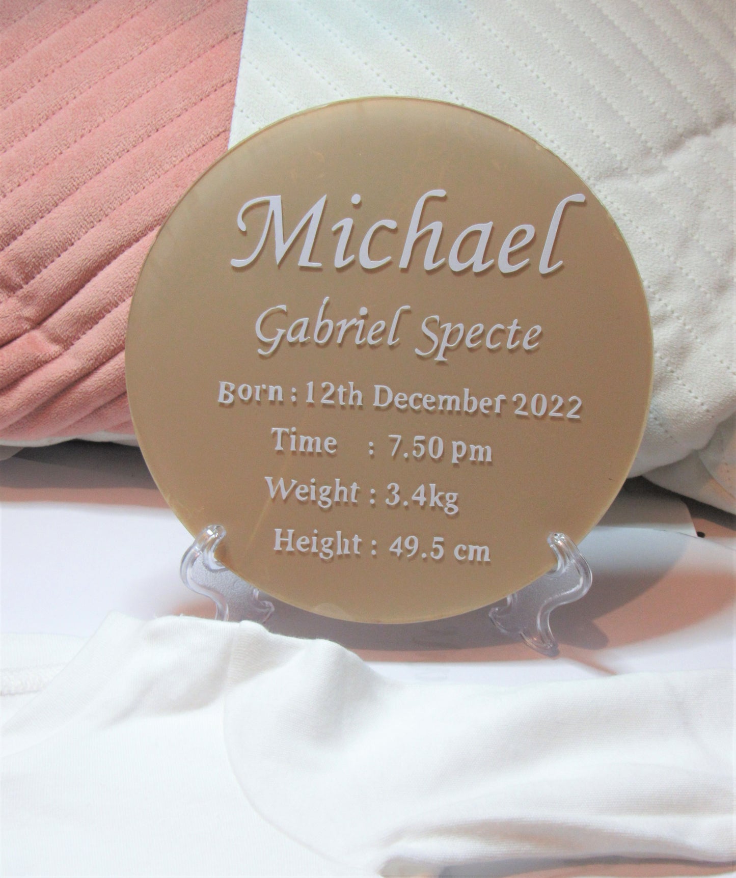Personalised baby name birth announcement acrylic sign