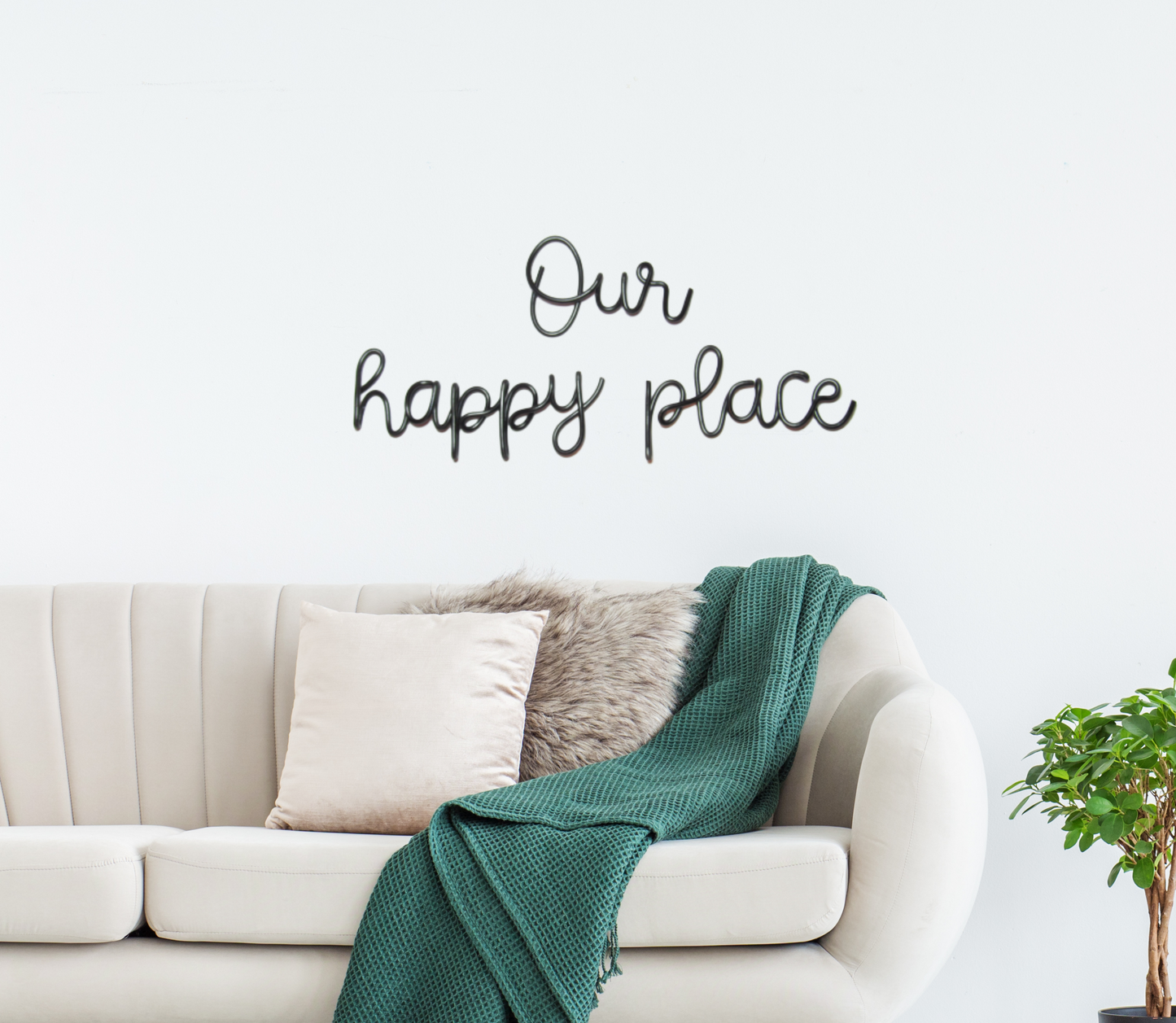 Our happy place sign wire words wall art for living room decor